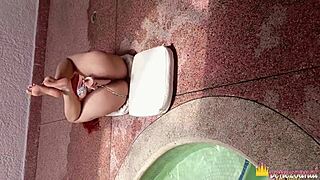 Curly Redhead Pawg Stuffs Dildo In Tight Asshole By Pool Before Raw Pov Pounding