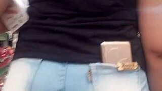 Brunette's Juicy Ass Spied In Market Jeans