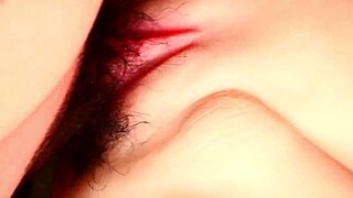 Wet shaved fuck doll's big pussy double penetrated up close