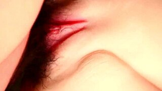 Wet shaved fuck doll's big pussy double penetrated up close