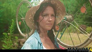 mature cougar tempts young ranch boy into hardcore public sex across czech countryside