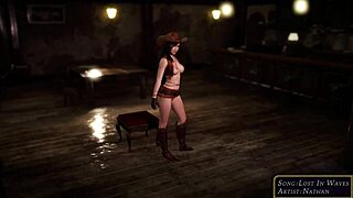 Man, Tifa Lockhart dances shamelessly in cowgirl outfit with leather gloves at Seventh Heaven