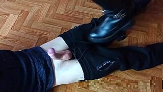 young teen girls in boots dominate with hardcore footjobs ending in cum on ass