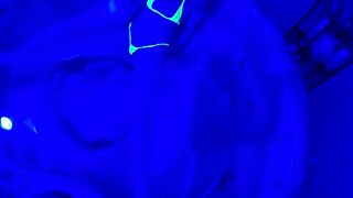 ultraviolet babe flashes bikini wet pussy clit in steamy shower orgasm