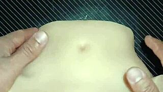 Candy spreads tight ass and pussy on desk for double penetration creampie quickie