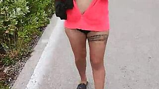puta mexicana flashes horny tits and big ass on public highway