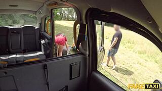 British Luci Reign Sucks and Fucks Taxi Driver's Huge Cock Doggystyle in Car