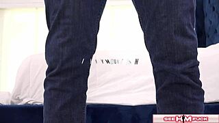 Hung hunk Danny Mountain bends over as inked beauty Val Steele rims his oiled asshole before rough cowgirl ride