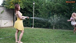 gardener seduces house owner's juicy blonde girls for wet pussy licking and rough ffm fucking