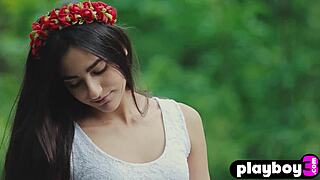 petite russian milf poses her small tits and body seductively outdoors