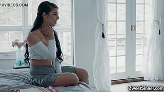 horny teen babysitter gina valentina toys wet pussy for watching boss then fucked hard