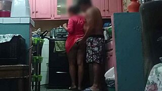 i sneak up on my father-in-laws big ass wife in lingerie while cooking then fuck her rough