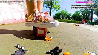 Kati S Crushes Toys with Sneakers in Giantess Car Trample