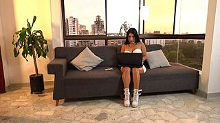 internet technician connects wires to perfect latina pornstar body