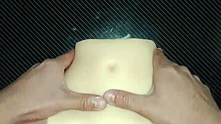 Candy spreads tight ass and pussy on desk for double penetration creampie quickie