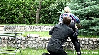 juicy bbw pins skinny guy down for sloppy face sitting and humiliating public cunilingus revenge