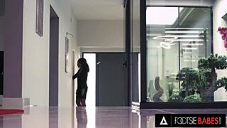 romy indy teases coworker with pretty feet until he cums