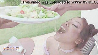 Young Venus burns up with 4 studs' DAP, pussy puke, footjob, piss after feast!