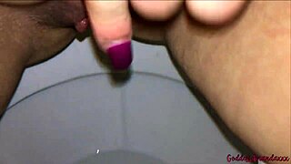 Open Wide for My Horny Shaved Pussy Pee in Toilet!