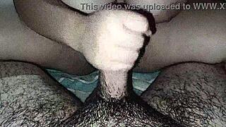 stepsister with huge boobs starts jerking him off before they fuck hard