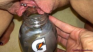 Open Wide for My Horny Shaved Pussy Pee in Toilet!
