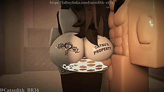 Submissive girl rides cock missionary then cowgirl in steamy roblox sauna game