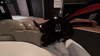 cute roblox bunny girl deepthroats rough master cock in total maledom submission