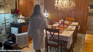 Stepbrother fingers ass and fucks me before family dinner