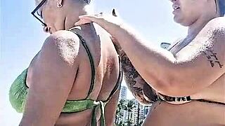 me and my slutty latina friend flash and fuck publicly on beach for all.