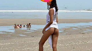 ever wonder what happens when a skinny latina model strips nude on public beach?