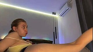In the hotel room she nervously explores fingering her wet pussy for the very first time on webcam close-up