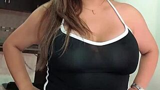 latina milf roommate cheats before boyfriend arrives then eats cum from condom on tits