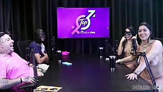 Watch Lucas Ferraz's huge cock bang two lingerie Latinas Monica Lima and Nayra live in public swingers show