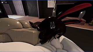 cute roblox bunny girl deepthroats rough master cock in total maledom submission