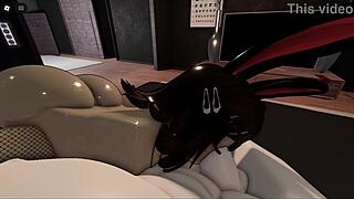 cute roblox bunny girl deepthroats rough master cock in total maledom submission