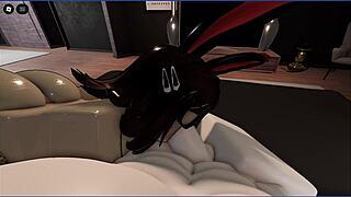 cute roblox bunny girl deepthroats rough master cock in total maledom submission
