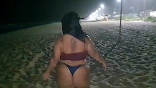 putinha shakes her huge ass on beach solo 😈🍑 spreading pierced cheeks