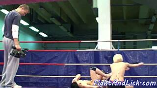 glam dyke pins rival then licks wet pussy close-up after wrestling match 😈👅