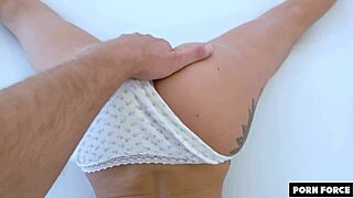 Cute college teen rides big cock deepthroat doggystyle with eye rolling orgasm rough bedroom quickie