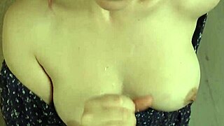 Busty Wife in Blue Dress Bent Over for Rough Doggy Cum on Natural Tits Finish