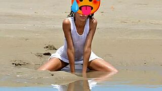 ever wonder what happens when a skinny latina model strips nude on public beach?