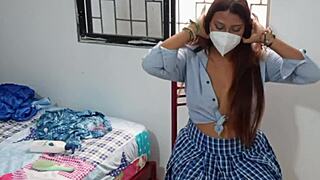 ever wonder how an 18-year-old curvy latina feels stuffing giant dildo in her tight virgin pussy first time?