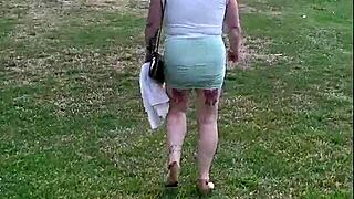 after restaurant drinks this submissive milf bitch pisses publicly on the way home for dirty comedy laughs