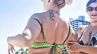 me and my slutty latina friend flash and fuck publicly on beach for all.