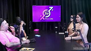 Watch Lucas Ferraz's huge cock bang two lingerie Latinas Monica Lima and Nayra live in public swingers show