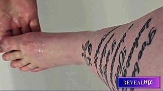 she unveils her sexy soles in foot fetish fantasy with toe-sucking shower delight