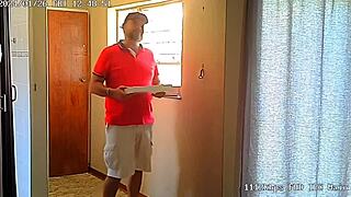 Spy cam catches petite blonde wife doggystyle fucked by pizza guy