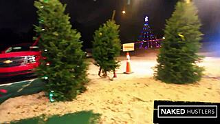 Big booty ebony Jayla Foxx rides monster cock at Christmas lot