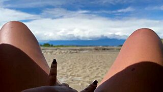 colombian latina fingers juicy gaping pussy lips on beach for stranger pov