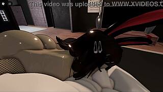 cute roblox bunny girl deepthroats rough master cock in total maledom submission